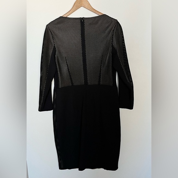 Akris Punto Women's Sz 10 Long Sleeve Netted Mesh Lined Sheath Midi Dress Black - Picture 6 of 10